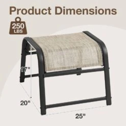 Textilene Fabric Metal Frame Beige Outdoor Ottoman With Navy Cushion For Patio (2-Pack) -More Furniture Store jearey outdoor ottomans jl beige c3 1000