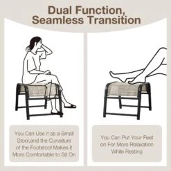 Textilene Fabric Metal Frame Beige Outdoor Ottoman With Navy Cushion For Patio (2-Pack) -More Furniture Store jearey outdoor ottomans jl beige fa 1000