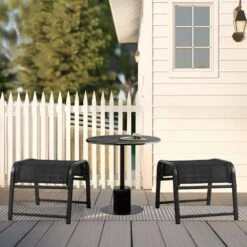 Textilene Fabric Metal Frame Black Outdoor Ottoman With Navy Cushion For Patio(2-Pack) 12 Textilene Fabric Metal Frame Black Outdoor Ottoman With Navy Cushion For Patio(2-Pack) -More Furniture Store jearey outdoor ottomans jl black 4f 1000