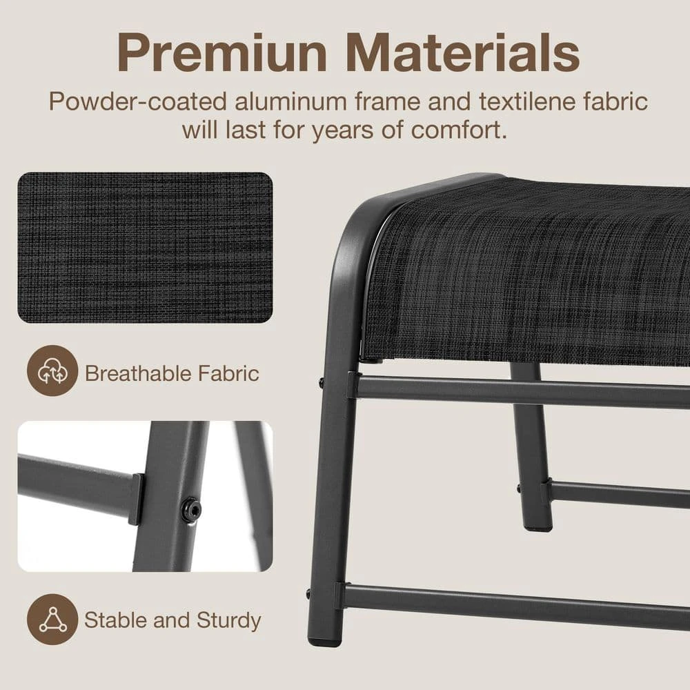 Textilene Fabric Metal Frame Black Outdoor Ottoman With Navy Cushion For Patio(2-Pack) 8 Textilene Fabric Metal Frame Black Outdoor Ottoman With Navy Cushion For Patio(2-Pack) - Image 8