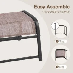 Textilene Fabric Metal Frame Brown Outdoor Ottoman With Navy Cushion For Patio(2-Pack) -More Furniture Store jearey outdoor ottomans jl brown 31 1000