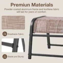 Textilene Fabric Metal Frame Brown Outdoor Ottoman With Navy Cushion For Patio(2-Pack) -More Furniture Store jearey outdoor ottomans jl brown 76 1000