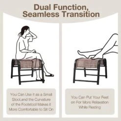 Textilene Fabric Metal Frame Brown Outdoor Ottoman With Navy Cushion For Patio(2-Pack) -More Furniture Store jearey outdoor ottomans jl brown fa 1000