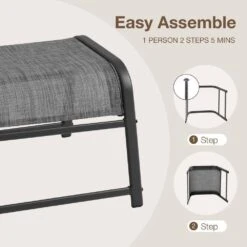 Textilene Fabric Metal Frame Gray Outdoor Ottoman With Navy Cushion For Patio (2-Pack) -More Furniture Store jearey outdoor ottomans jl hb 31 1000