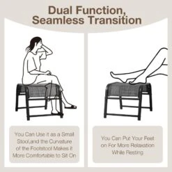 Textilene Fabric Metal Frame Gray Outdoor Ottoman With Navy Cushion For Patio (2-Pack) -More Furniture Store jearey outdoor ottomans jl hb fa 1000