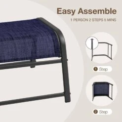 Textilene Fabric Metal Frame Navy Outdoor Ottoman With Navy Cushion For Patio(2-Pack) -More Furniture Store jearey outdoor ottomans jl navy 31 1000