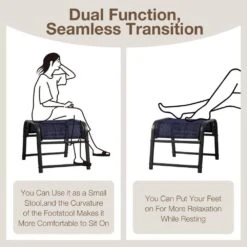 Textilene Fabric Metal Frame Navy Outdoor Ottoman With Navy Cushion For Patio(2-Pack) -More Furniture Store jearey outdoor ottomans jl navy 44 1000