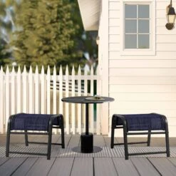 Textilene Fabric Metal Frame Navy Outdoor Ottoman With Navy Cushion For Patio(2-Pack) -More Furniture Store jearey outdoor ottomans jl navy 4f 1000