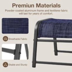 Textilene Fabric Metal Frame Navy Outdoor Ottoman With Navy Cushion For Patio(2-Pack) -More Furniture Store jearey outdoor ottomans jl navy 76 1000