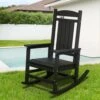 HDPE Plastic Slat Adirondack Outdoor Rocking Chair For Porch Rocker, Black