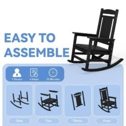 HDPE Plastic Slat Adirondack Outdoor Rocking Chair For Porch Rocker, Black 13 HDPE Plastic Slat Adirondack Outdoor Rocking Chair For Porch Rocker, Black -More Furniture Store jearey outdoor rocking chairs 0jktryy3 bk fa 1000