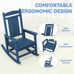 HDPE Plastic Slat Adirondack Outdoor Rocking Chair For Porch Rocker, Navy -More Furniture Store jearey outdoor rocking chairs 0jktryy3 ny 1f 1000