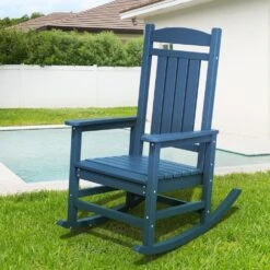 HDPE Plastic Slat Adirondack Outdoor Rocking Chair For Porch Rocker, Navy -More Furniture Store jearey outdoor rocking chairs 0jktryy3 ny c3 1000