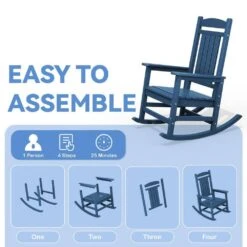 HDPE Plastic Slat Adirondack Outdoor Rocking Chair For Porch Rocker, Navy -More Furniture Store jearey outdoor rocking chairs 0jktryy3 ny fa 1000