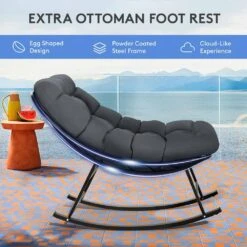 Metal Outdoor Rocking Chair With Grey Padded Cushion And Ottoman Foot Rest For Balcony (Set Of 2) -More Furniture Store jearey outdoor rocking chairs 2nhw grey 1f 1000