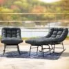 Metal Outdoor Rocking Chair With Grey Padded Cushion And Ottoman Foot Rest For Balcony (Set Of 2)