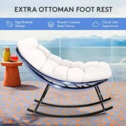 Metal Outdoor Rocking Chair With White Padded Cushion And Ottoman Foot Rest For Balcony (Set Of 2) -More Furniture Store jearey outdoor rocking chairs 2nhw white 1f 1000
