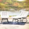 Metal Outdoor Rocking Chair With White Padded Cushion And Ottoman Foot Rest For Balcony (Set Of 2)