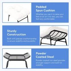 Metal Outdoor Rocking Chair With White Padded Cushion And Ottoman Foot Rest For Balcony (Set Of 2) -More Furniture Store jearey outdoor rocking chairs 2nhw white c3 1000