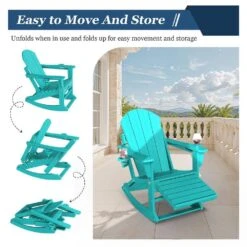 Adirondack Plastic HDPE Folding Outdoor Rocking Chair With Retractable Ottoman And Cup Holder For Patios In Peacock Blue 15 Adirondack Plastic HDPE Folding Outdoor Rocking Chair With Retractable Ottoman And Cup Holder For Patios In Peacock Blue -More Furniture Store jearey outdoor rocking chairs dgnyy blue fa 1000