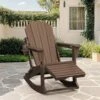 Adirondack Plastic HDPE Folding Outdoor Rocking Chair With Retractable Ottoman And Cup Holder For Patios In BRown