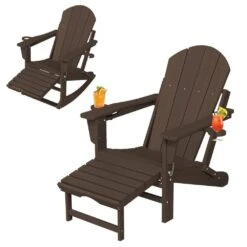 Adirondack Plastic HDPE Folding Outdoor Rocking Chair With Retractable Ottoman And Cup Holder For Patios In Coffee 11 Adirondack Plastic HDPE Folding Outdoor Rocking Chair With Retractable Ottoman And Cup Holder For Patios In Coffee -More Furniture Store jearey outdoor rocking chairs dgnyy coffee c3 1000
