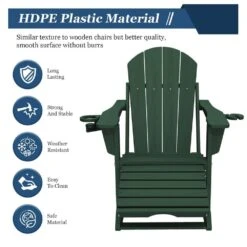 Adirondack Plastic HDPE Folding Outdoor Rocking Chair With Retractable Ottoman And Cup Holder For Patios In Dark Gray -More Furniture Store jearey outdoor rocking chairs dgnyy d green 1f 1000