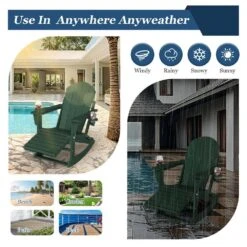 Adirondack Plastic HDPE Folding Outdoor Rocking Chair With Retractable Ottoman And Cup Holder For Patios In Dark Gray -More Furniture Store jearey outdoor rocking chairs dgnyy d green 31 1000