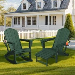 Adirondack Plastic HDPE Folding Outdoor Rocking Chair With Retractable Ottoman And Cup Holder For Patios In Dark Gray -More Furniture Store jearey outdoor rocking chairs dgnyy d green 40 1000