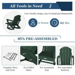 Adirondack Plastic HDPE Folding Outdoor Rocking Chair With Retractable Ottoman And Cup Holder For Patios In Dark Gray -More Furniture Store jearey outdoor rocking chairs dgnyy d green 76 1000