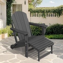 Adirondack Plastic HDPE Folding Outdoor Rocking Chair With Retractable Ottoman And Cup Holder For Patios In Gray -More Furniture Store jearey outdoor rocking chairs dgnyy dr 4f 1000