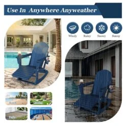 Adirondack Plastic HDPE Folding Outdoor Rocking Chair With Retractable Ottoman And Cup Holder For Porches Patios In Navy 17 Adirondack Plastic HDPE Folding Outdoor Rocking Chair With Retractable Ottoman And Cup Holder For Porches Patios In Navy -More Furniture Store jearey outdoor rocking chairs dgnyy navy 31 1000