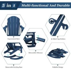 Adirondack Plastic HDPE Folding Outdoor Rocking Chair With Retractable Ottoman And Cup Holder For Porches Patios In Navy 14 Adirondack Plastic HDPE Folding Outdoor Rocking Chair With Retractable Ottoman And Cup Holder For Porches Patios In Navy -More Furniture Store jearey outdoor rocking chairs dgnyy navy 44 1000