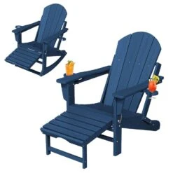 Adirondack Plastic HDPE Folding Outdoor Rocking Chair With Retractable Ottoman And Cup Holder For Porches Patios In Navy 16 Adirondack Plastic HDPE Folding Outdoor Rocking Chair With Retractable Ottoman And Cup Holder For Porches Patios In Navy -More Furniture Store jearey outdoor rocking chairs dgnyy navy 76 1000