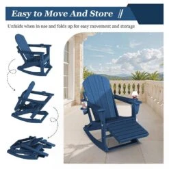 Adirondack Plastic HDPE Folding Outdoor Rocking Chair With Retractable Ottoman And Cup Holder For Porches Patios In Navy 15 Adirondack Plastic HDPE Folding Outdoor Rocking Chair With Retractable Ottoman And Cup Holder For Porches Patios In Navy -More Furniture Store jearey outdoor rocking chairs dgnyy navy fa 1000