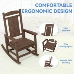 HDPE Plastic Slat Adirondack Outdoor Rocking Chair For Porch Rocker, Brown -More Furniture Store jearey outdoor rocking chairs jktryy3 bn 4f 1000