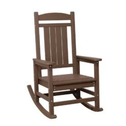 HDPE Plastic Slat Adirondack Outdoor Rocking Chair For Porch Rocker, Brown