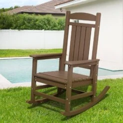 HDPE Plastic Slat Adirondack Outdoor Rocking Chair For Porch Rocker, Brown -More Furniture Store jearey outdoor rocking chairs jktryy3 bn c3 1000