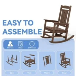 HDPE Plastic Slat Adirondack Outdoor Rocking Chair For Porch Rocker, Brown -More Furniture Store jearey outdoor rocking chairs jktryy3 bn fa 1000