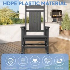HDPE Plastic Slat Adirondack Outdoor Rocking Chair For Porch Rocker, Gray -More Furniture Store jearey outdoor rocking chairs jktryy3 gy 44 1000