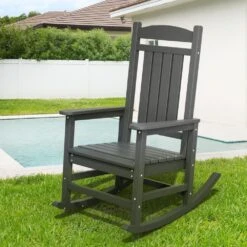 HDPE Plastic Slat Adirondack Outdoor Rocking Chair For Porch Rocker, Gray -More Furniture Store jearey outdoor rocking chairs jktryy3 gy c3 1000