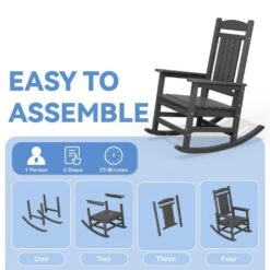 HDPE Plastic Slat Adirondack Outdoor Rocking Chair For Porch Rocker, Gray -More Furniture Store jearey outdoor rocking chairs jktryy3 gy fa 1000