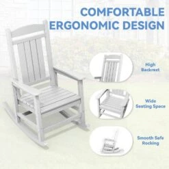 HDPE Plastic Slat Adirondack Outdoor Rocking Chair For Porch Rocker, White -More Furniture Store jearey outdoor rocking chairs jktryy3 we 1f 1000