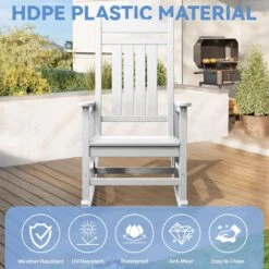 HDPE Plastic Slat Adirondack Outdoor Rocking Chair For Porch Rocker, White -More Furniture Store jearey outdoor rocking chairs jktryy3 we 44 1000