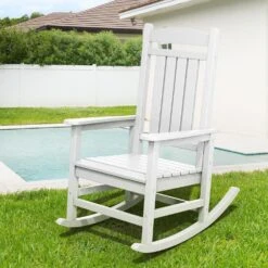 HDPE Plastic Slat Adirondack Outdoor Rocking Chair For Porch Rocker, White -More Furniture Store jearey outdoor rocking chairs jktryy3 we c3 1000