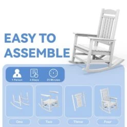 HDPE Plastic Slat Adirondack Outdoor Rocking Chair For Porch Rocker, White -More Furniture Store jearey outdoor rocking chairs jktryy3 we fa 1000