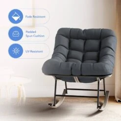 Metal Outdoor Rocking Chair With Grey Padded Cushion And Ottoman Foot Rest For Balcony -More Furniture Store jearey outdoor rocking chairs nhw grey c3 1000