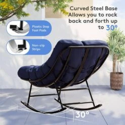 Metal Outdoor Rocking Chair With Navy Padded Cushion And Ottoman Foot Rest For Balcony -More Furniture Store jearey outdoor rocking chairs nhw navy 1f 1000
