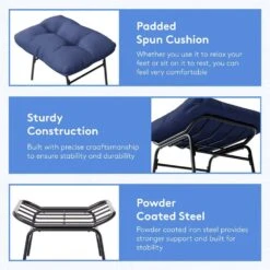 Metal Outdoor Rocking Chair With Navy Padded Cushion And Ottoman Foot Rest For Balcony -More Furniture Store jearey outdoor rocking chairs nhw navy 44 1000