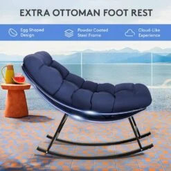 Metal Outdoor Rocking Chair With Navy Padded Cushion And Ottoman Foot Rest For Balcony -More Furniture Store jearey outdoor rocking chairs nhw navy 4f 1000